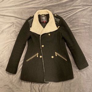 Military Style Wool Coat with Sherpa Lining
